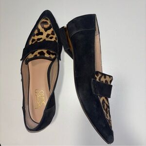 Franco Sarto Black and Leopard Loafers size 6